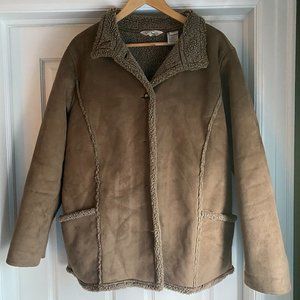 LL Bean Faux Coat Suede Shearling Style XL Cocoa
